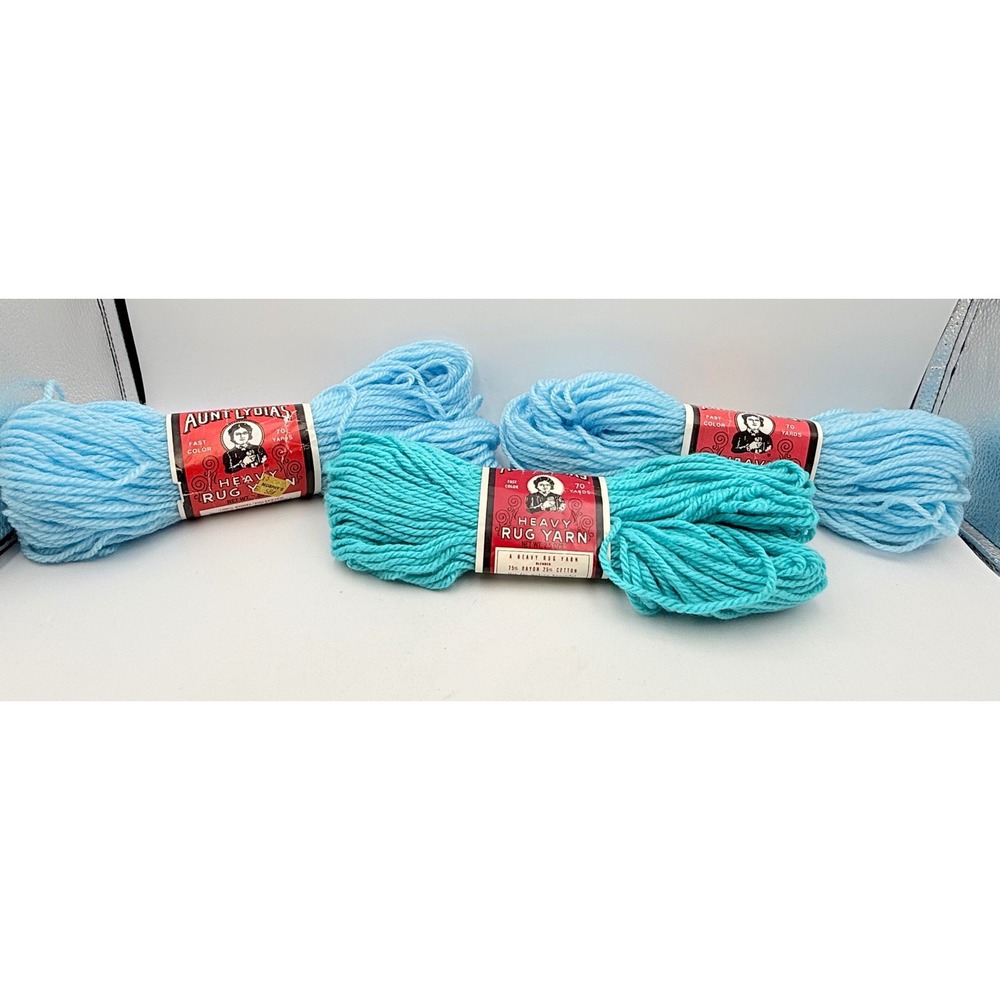 Aunt Lydia's Heavy Rug Yarn Lot 3 Skeins Lt Blue Turquoise Icing Vintage 70yd